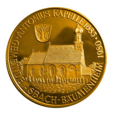 Antonius Kapelle 1685 Goldmedaille von 1980 15g 900er Gold Motivseite Antonius Kapelle 1685 Goldmedaille von 1980 15g 900er Gold Motivseite