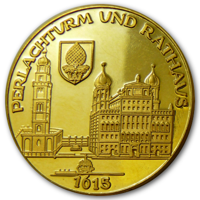 Augsburg Perlachturm und Rathaus 9999er Goldmedaille Serie Augustusbrunnen Motivseite