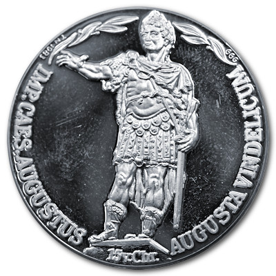 Roemisches Museum Augsburg knapp 15g 999er Feinsilber Medaille Rückseite