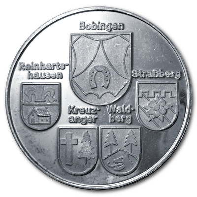 10 Jahre Stadt Bobingen ca 15g 999er Feinsilbermedaille Rückseite