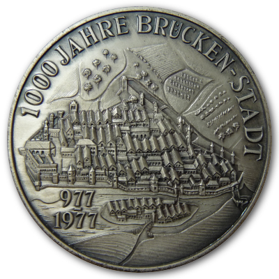 1000 Jahre Brückenstadt 977-1977 Donauwörth Silbermedaille mit ca 25g 999er Feinsilber Motivseite