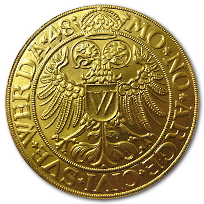 Schlacht am Schellenberg bei Donauwörth gut 20g 986er Goldmedaille Rückseite