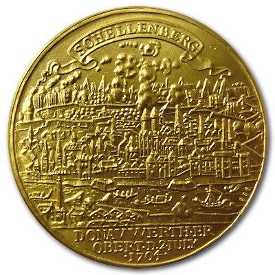 Schlacht am Schellenberg bei Donauwörth gut 20g 986er Goldmedaille Motivseite