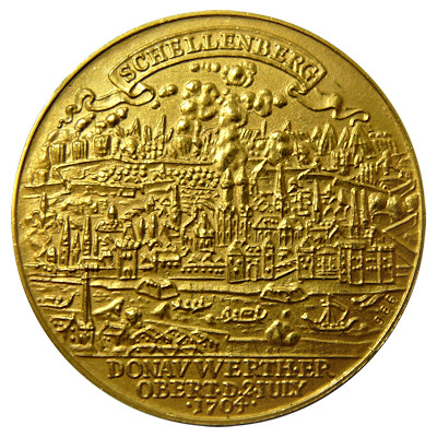 Schlacht am Schellenberg bei Donauwörth knapp 10g 986er Goldmedaille Motivseite