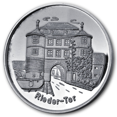 Silbermedaille Donauwörth Rieder Tor ca 8g Feinsilber Rückseite Silbermedaille Donauwörth Rieder Tor ca 8g Feinsilber Rückseite