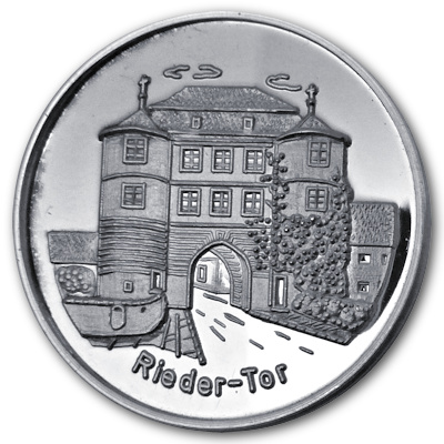 Silbermedaille Donauwörth Rieder Tor ca 8g Feinsilber Rückseite