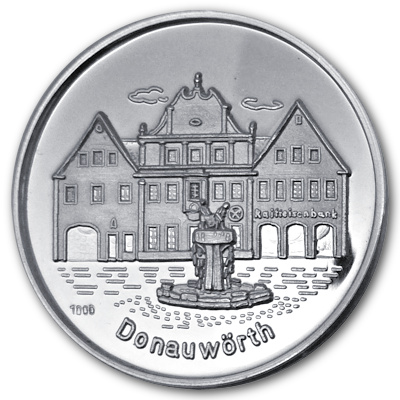 Silbermedaille Donauwörth Rieder Tor ca 8g Feinsilber Motivseite Silbermedaille Donauwörth Rieder Tor ca 8g Feinsilber Motivseite