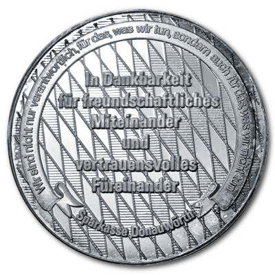 Silbermedaille der Sparkasse Donauwörth mit gut 30g 999er Feinsilber Rückseite Silbermedaille der Sparkasse Donauwörth mit gut 30g 999er Feinsilber Rückseite