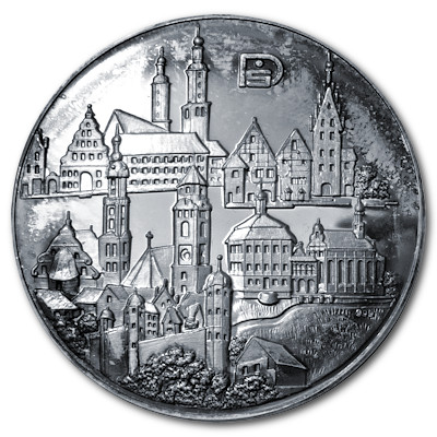 Silbermedaille der Sparkasse Donauwörth mit gut 30g 999er Feinsilber Motivseite