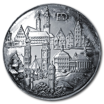 Silbermedaille der Sparkasse Donauwörth mit gut 30g 999er Feinsilber Motivseite Silbermedaille der Sparkasse Donauwörth mit gut 30g 999er Feinsilber Motivseite