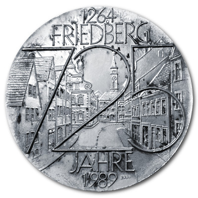 725 Jahre Friedberg Silbermedaille aus ca 33g Feinsilber Motivseite