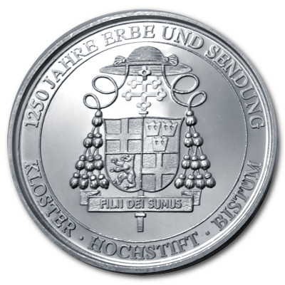 1250 Jahre Kloster Hochstift Bistum Fulda Silbermedaille mit ca 15g 999er Feinsilber von 1994 Rückseite