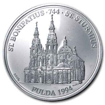 1250 Jahre Kloster Hochstift Bistum Fulda Silbermedaille mit ca 15g 999er Feinsilber von 1994 Motivseite