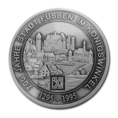 700 Jahre Stadt Füssen Silbermedaille 20g 999er Silber von 1995 Motivseite 700 Jahre Stadt Füssen Silbermedaille 20g 999er Silber von 1995 Motivseite