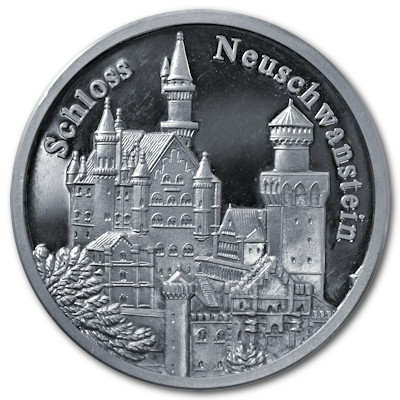 Schloss Neuschwanstein Ludwig II knapp 20g 9999er Feinsilbermedaille Motivseite Schloss Neuschwanstein Ludwig II knapp 20g 9999er Feinsilbermedaille Motivseite