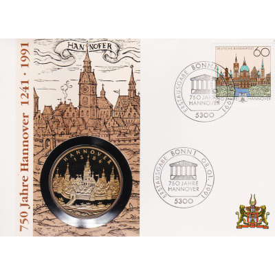 750 Jahre Hannover Numisbrief von 1991 Motivseite 750 Jahre Hannover Numisbrief von 1991 Motivseite