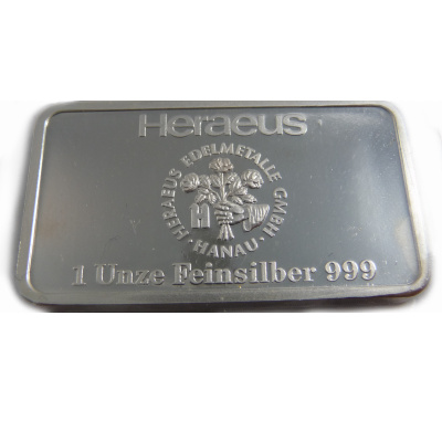 Silber Motivbarren Monheim 1 Oz Silberbarren von Heraeus Rückseite Silber Motivbarren Monheim 1 Oz Silberbarren von Heraeus Rückseite
