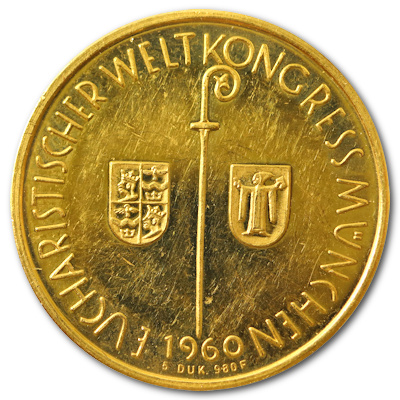 Eucharistischer Weltkongress München 1960 gut 10g 980er Feingold Motivseite