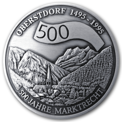 Oberstdorf 500 Jahre Markrecht Landschaftsmotiv Silber Medaille 1995 Oberstdorf 500 Jahre Markrecht Landschaftsmotiv Silber Medaille 1995