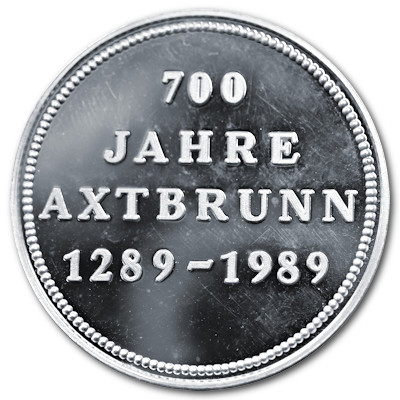 700 Jahre Axtbrunn mit Wappen Silbermedaille mit knapp 10g 999er Feinsilber Motivseite