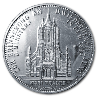 100 Jahre Vollendung Ulmer Münster Silbermedaille aus ca 24g 999er Feinsilber von 1990 Rückseite 100 Jahre Vollendung Ulmer Münster Silbermedaille aus ca 24g 999er Feinsilber von 1990 Rückseite