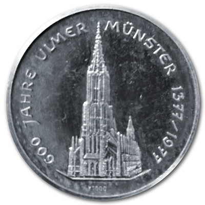 600 Jahre Ulmer Münster knapp 5g 999er Feinsilbermedaille Rückseite