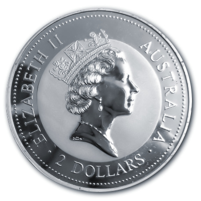 Australien 2 Oz Silber Kookaburra 1995 2 Oz Silber Rückseite