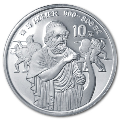 China 10 Yuan Persönlichkeiten 1990 24,98g Silber Homer Vorderseite