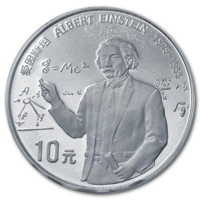China 10 Yuan Persönlichkeiten 1991 24,98g Silber Albert Einstein Vorderseite