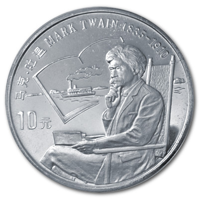 China 10 Yuan Persönlichkeiten 1991 24,98g Silber Mark Twain Vorderseite