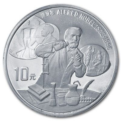 China 10 Yuan Persönlichkeiten 1992 24,98g Silber Alfred Nobel Vorderseite