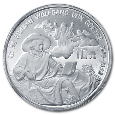 China 10 Yuan Persönlichkeiten 1992 24,98g Silber Johann Wolfgang von Goethe Vorderseite