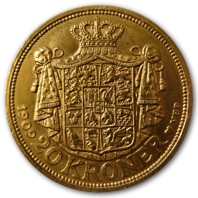 Dänemark Kroner (Kronen) Gold 1909 8,06g Gold