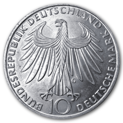 Deutschland 10 DM Gedenkmünzen 625er 1971 9,69g Silber Olympia Sportlergruppe Rückseite