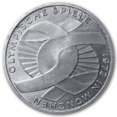 Deutschland 10 DM Gedenkmünzen 625er 1971 9,69g Silber Olympia Verschlungene Arme Vorderseite