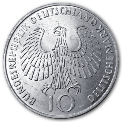 Deutschland 10 DM Gedenkmünzen 625er 1972 9,69g Silber Olympia Feuer mit Spirale und Ringen Rückseite