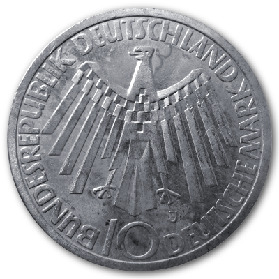 Deutschland 10 DM Gedenkmünzen 625er 1972 9,69g Silber Olympia Strahlenspirale München Rückseite