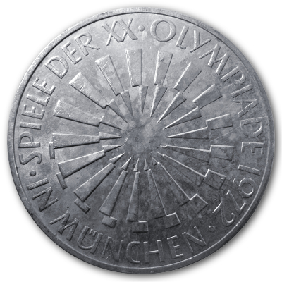 Deutschland 10 DM Gedenkmünzen 625er 1972 9,69g Silber Olympia Strahlenspirale München Vorderseite