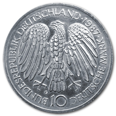 Deutschland 10 DM Gedenkmünzen 625er 1987 9,69g Silber 30 Jahre Römische Verträge Rückseite