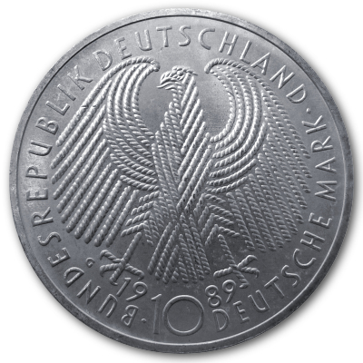 Deutschland 10 DM Gedenkmünzen 625er 1989 9,69g Silber 40 Jahre BRD Rückseite