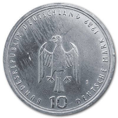 Deutschland 10 DM Gedenkmünzen 625er 1989 9,69g Silber 800 Jahre Hafen und Hamburg Rückseite