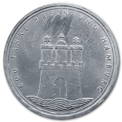 Deutschland 10 DM Gedenkmünzen 625er 1989 9,69g Silber 800 Jahre Hafen und Hamburg Vorderseite