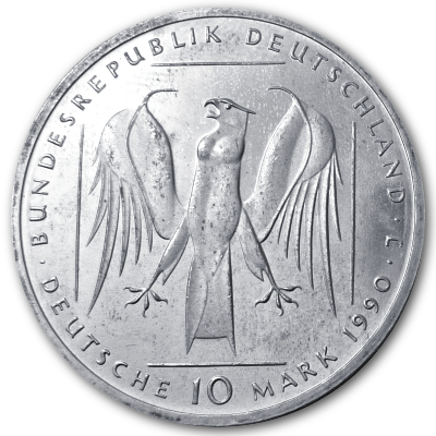Deutschland 10 DM Gedenkmünzen 625er 1990 9,69g Silber 800 Jahre Deutscher Orden Rückseite