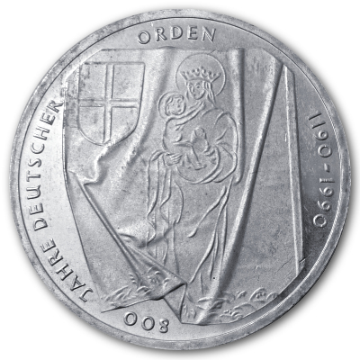 Deutschland 10 DM Gedenkmünzen 625er 1990 9,69g Silber 800 Jahre Deutscher Orden Vorderseite