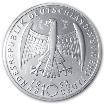 Deutschland 10 DM Gedenkmünzen 625er 1992 9,69g Silber 125 Geburtstag Käthe Kollwitz Rückseite