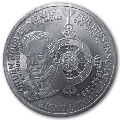 Deutschland 10 DM Gedenkmünzen 625er 1992 9,69g Silber 150 Jahre Orden Pour le Merite Vorderseite