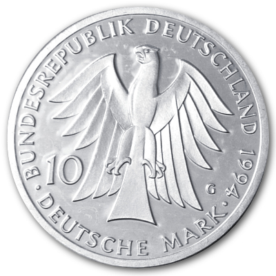 Deutschland 10 DM Gedenkmünzen 625er 1994 9,69g Silber 250 Geburtstag Johann Gottfried Herder Rückseite