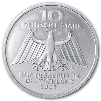 Deutschland 10 DM Gedenkmünzen 625er 1995 9,69g Silber 150 Geburtstag Wilhelm Conrad Röntgen Rückseite