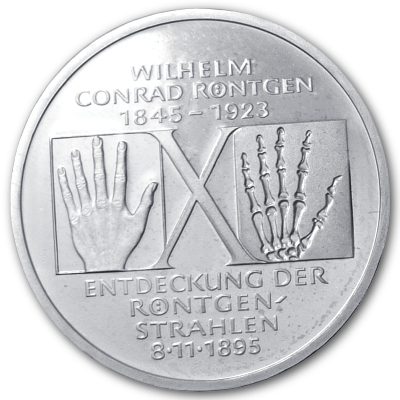 Deutschland 10 DM Gedenkmünzen 625er 1995 9,69g Silber 150 Geburtstag Wilhelm Conrad Röntgen Vorderseite