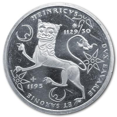 Deutschland 10 DM Gedenkmünzen 625er 1995 9,69g Silber 800 Todestag Heinrichs des Löwen Vorderseite